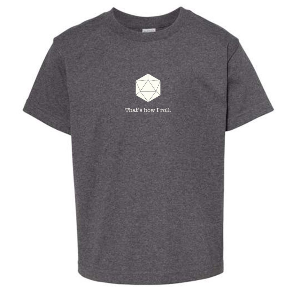 NWT Youth DnD Solid Dice "How I Roll" T-shirt - Charcoal